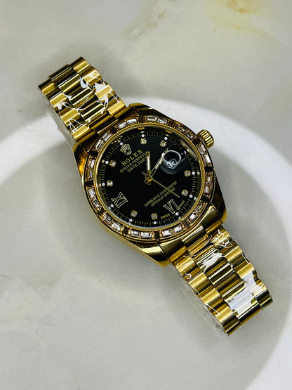 The Golden Black Crystal Bezel Watch