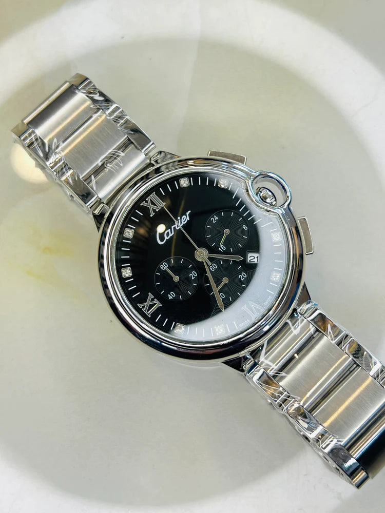 The Stainless Black Crystal Dial Watch