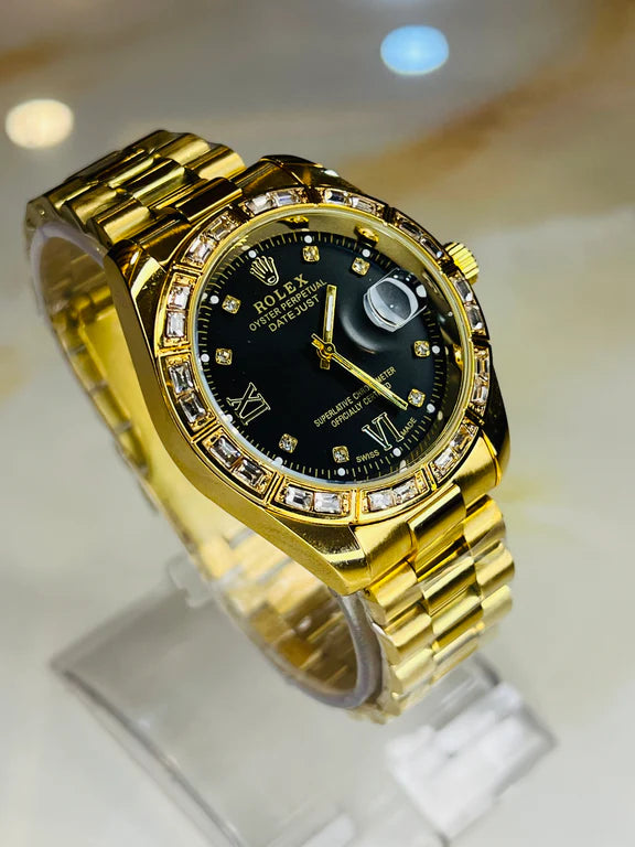 The Golden Black Crystal Bezel Watch