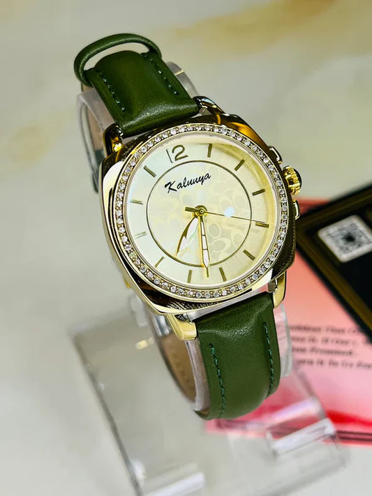 Green Leather Strapped Watch