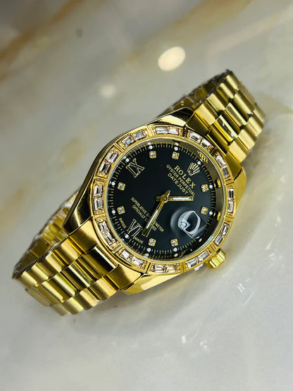 The Golden Black Crystal Bezel Watch